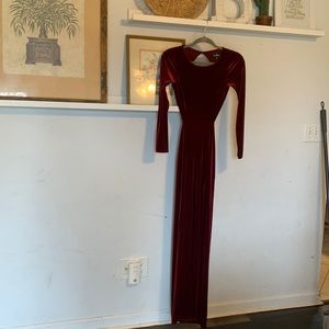 Lulus Burgundy Velvet long sleeve open back dress
